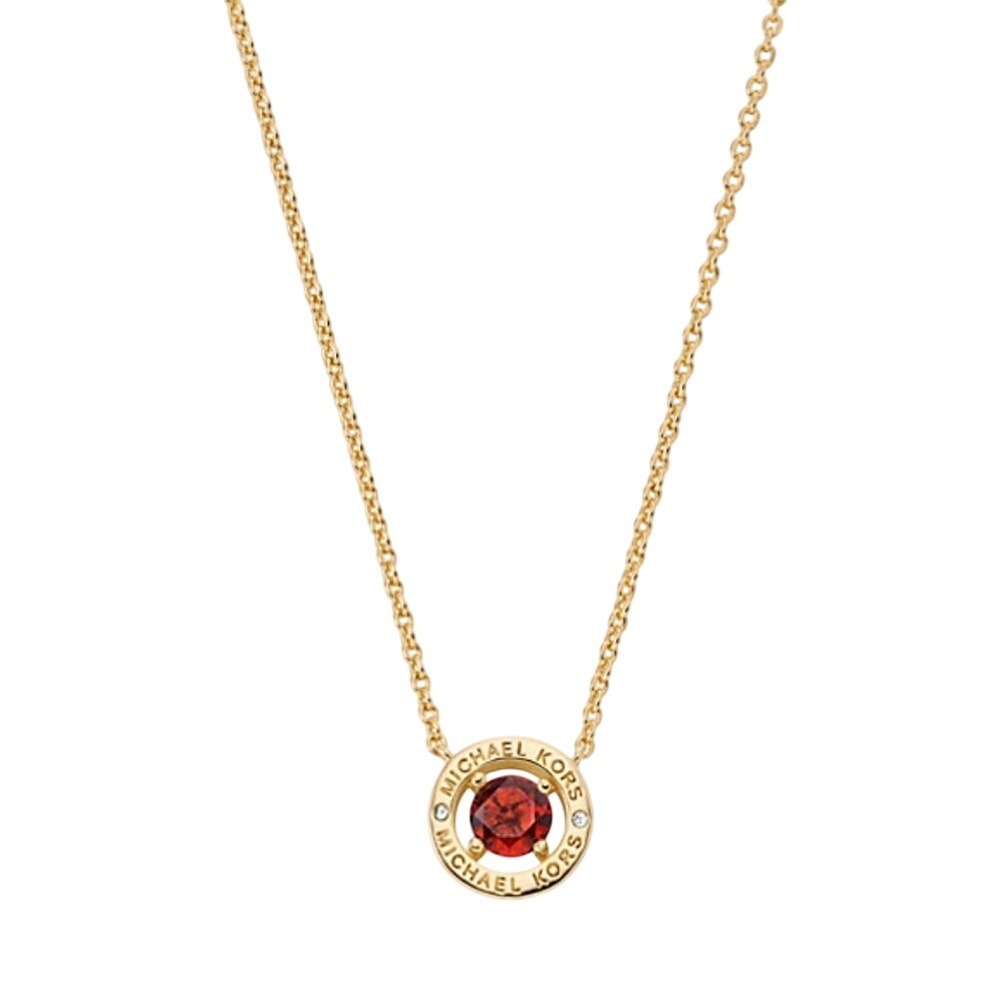 Michael Kors Gold Tone Red Stone Halo Pendant Necklace MKJC0100B710 - Picture 2 of 7
